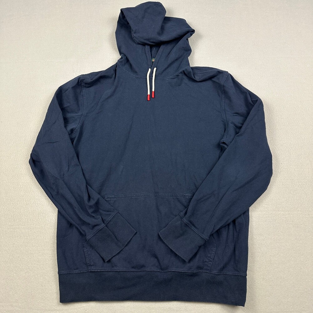 J. Crew Hoodie Men Large Blue Solid Oarsman Pullover Sweatshirt Pockets L